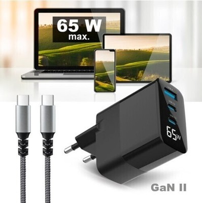 Eaxus 65W USB-C Ladegerät 3Port Schnellladegerät 2x USB-C 1x USB-A PD inkl.Kabel