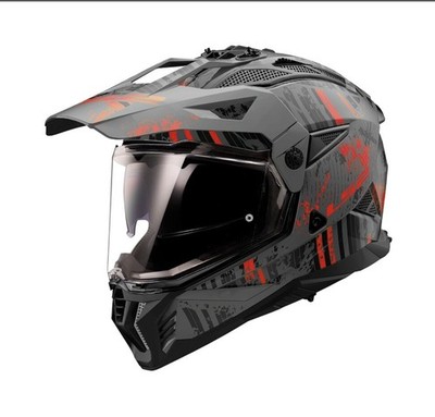 LS2 Blaze II Crazy Adventure Motorcycle Helmet Matte Dark Gray Red Medium