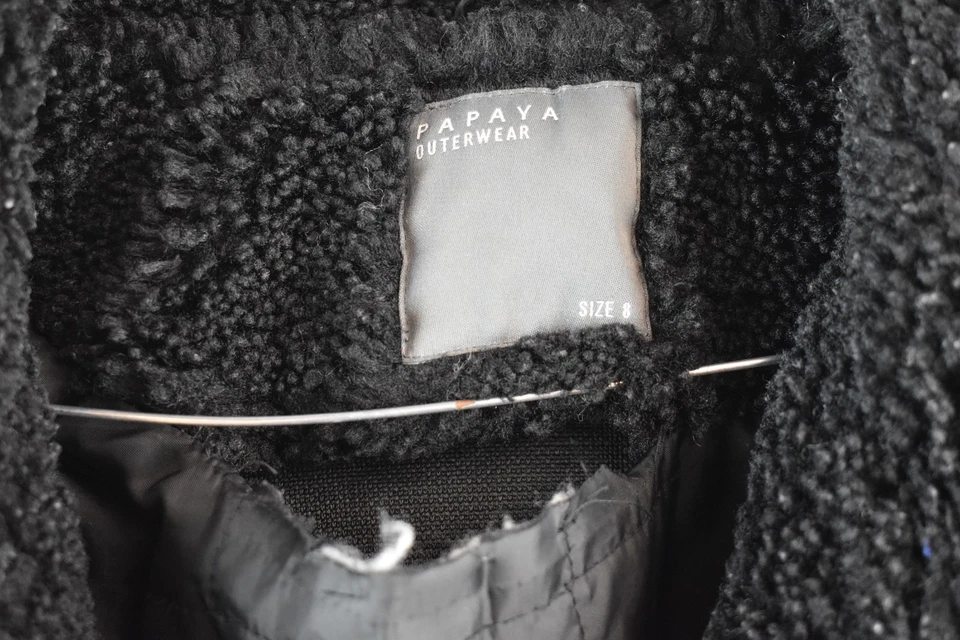 Abrigo PAPAYA Oso de Peluche Negro Talla Uk 8 Mujer Abrigo Abotonado Informal Exterior Foto 4 de 4