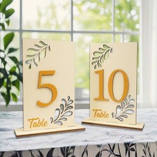 Wooden Wedding Table Numbers 1-10 with Base for Reception, Bridal Shower, Ban...
