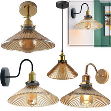 Industrial Ribbed Glass Ceiling Pendant Light 25cm E27 Retro Wall Lamp UK