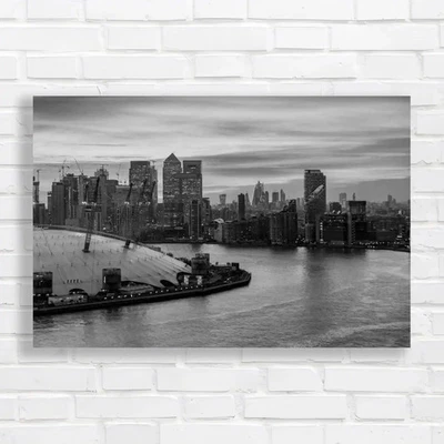 Explore Iconic Canary Wharf Skyline In London Black White Canvas Print Large - Image 1 of 4