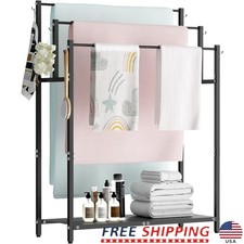 44 Inch Tall Free Standing Towel Rack W/ 6 Hooks 3 Tier Drying Storage Organizer