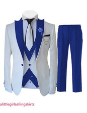 White Suits Men 3Piece Set Slim Formal Wedding Groom Tuxedo Blazer Vest Pants 