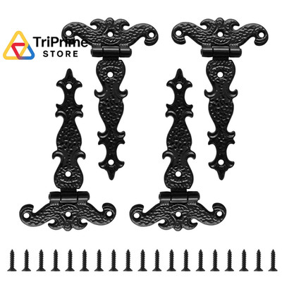 Jiozermi 4 PCS T-Strap Hinges, Black Decorative Door Hinges