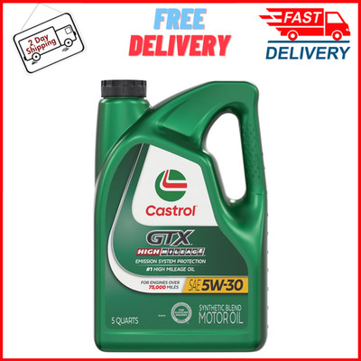 (2 Pack) Castrol GTX High Mileage 5W-30 Synthetic Blend Motor Oil, 5 Quart Jug