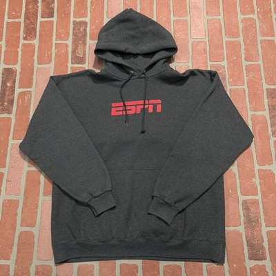 VTG 90'S ESPN PROMO HOODIE GRAY SWEATSHIRT HANES USA SZ L SPORTSCENTER