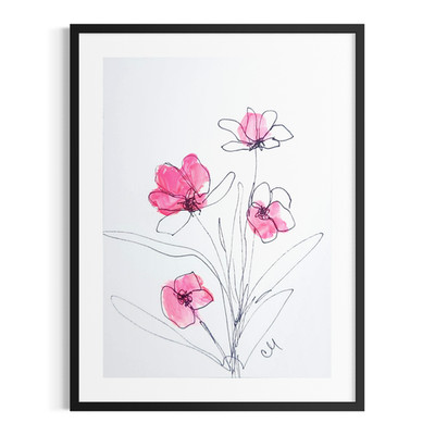 Original Hand Painted 8x10 Floral Abstract Acrylic on Paper Signed Wall Art