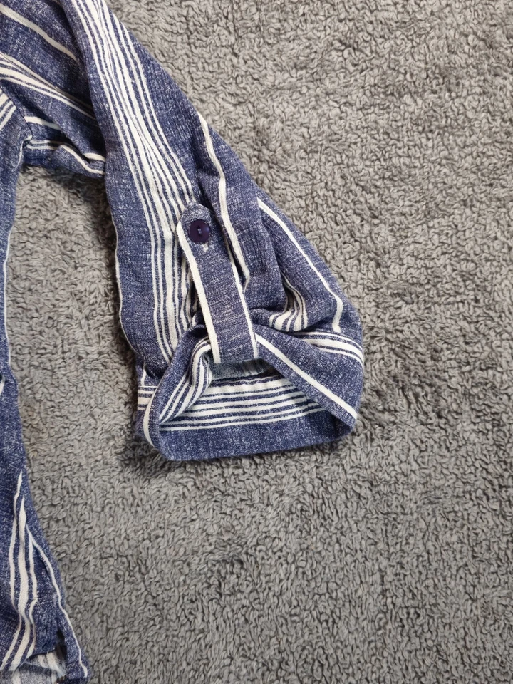 Fortune+Ivy Mujer M Gris y Blanco Rayas con Mangas Enrollables Náutica Costera Foto 3 de 4