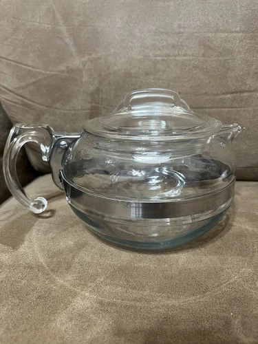Vintage Pyrex 8126B Clear Glass 6 Cup Coffee Teapot Handle & Lid Flameware