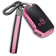 Kia Key Fob Cover With Metal/Leather Keychain, TPU 5 Buttons Case, Pink