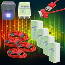 4X 4 USB PORT WALL ADAPTER+10FT CABLE POWER CHARGER DATA RED FOR GALAXY TAB NOTE