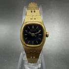 Seiko Watch Women 17mm Black Dial Gold Tone Rectangle 7321-5399 New Battery