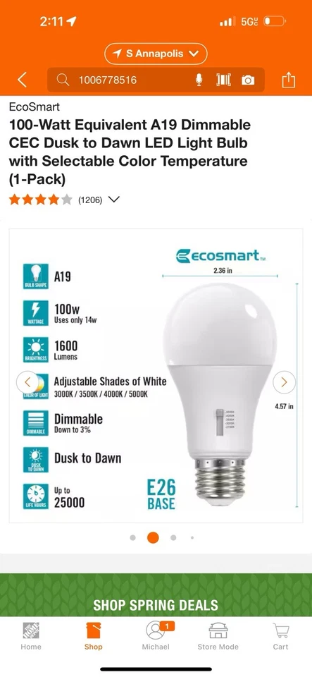 EcoSmart 100-Watt Equivalent A19 Dimmable CEC Dusk to Dawn LED Light Bulb 6 pack - Image 2 of 4