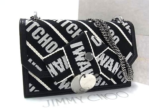 JIMMY CHOO Finley Canas x Leather Chain Shoulder Bag Shoulder Bag Women's Black