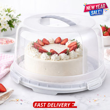 Plastic Round Cake Carrier Storage Box Container Handle Clear Dome Lockable Lid