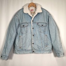 VTG Levi's Mens L Jean Jacket Trucker Sherpa Lined Light Wash Denim 70s 80s USA