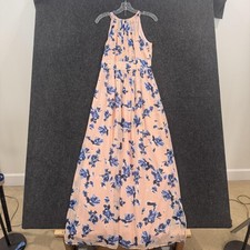 Eliza J Dress Women's 6 Pink Blue Floral Halter Chiffon Pleated Maxi Gown