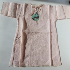 Vintage 30's-40's Infant Gown Seersucker Plisse Pale Pink Satin Bow With Tag