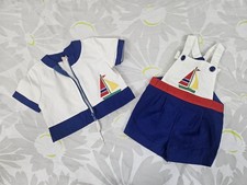 Vtg Boy's Beach Set One-piece With Jacket White Sailboat Size 24 Months