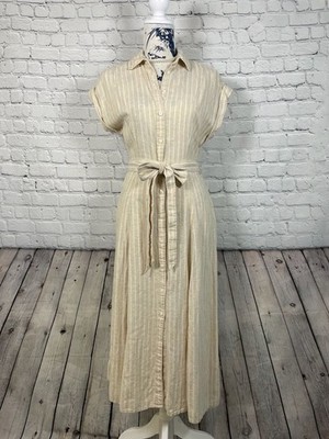 Gap Linen Blend Striped Button-Down Midi Dress with Tie Waist, Size XS  187711500002| eBay