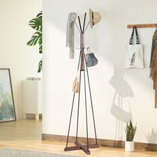 Freestanding Coat Stand, Reclaimed Wood  Metal with 8 Hooks, Stable Base