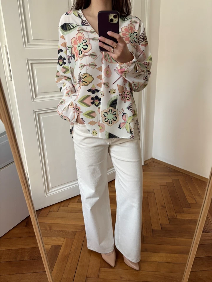 Luisa Cerano 42 - neu Reine Seidenbluse Bluse mit geometrischem print - Bild 1 von 4