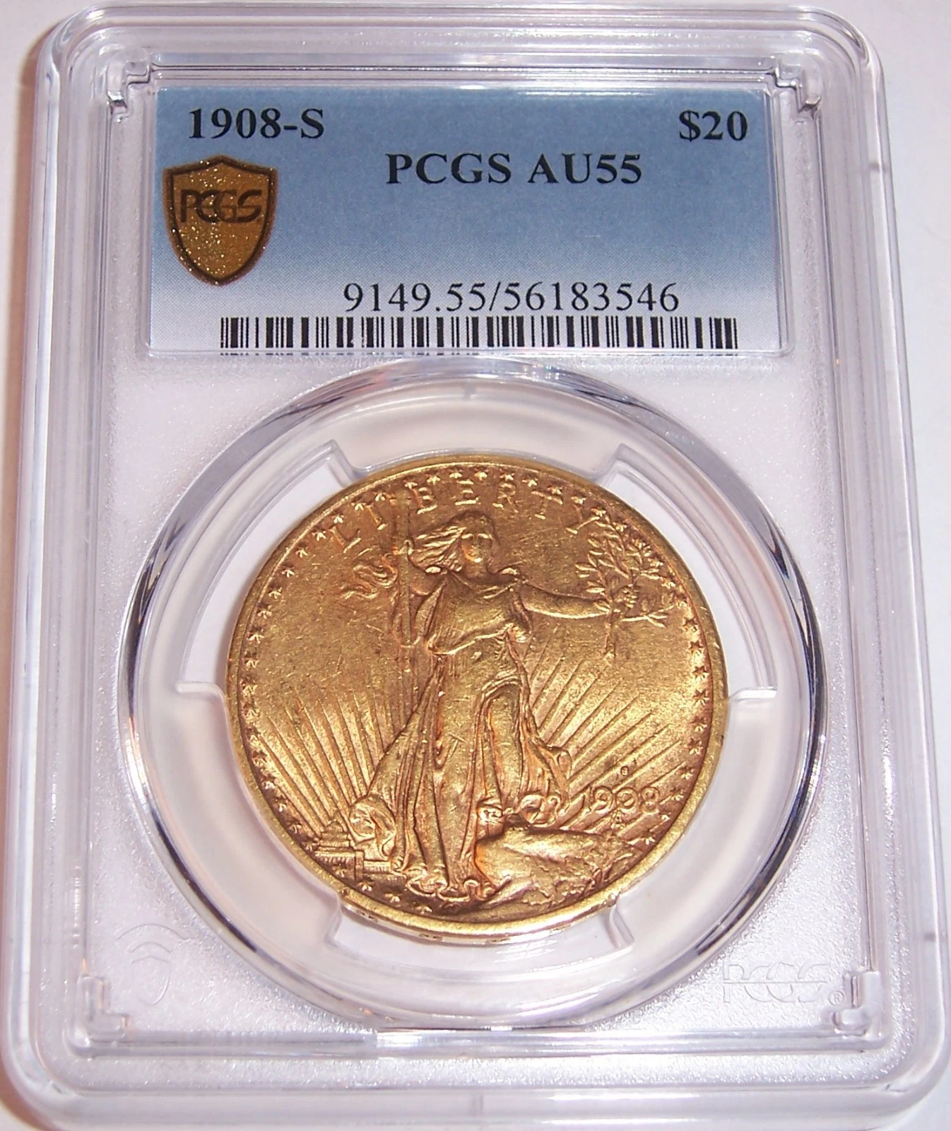 1908-S $20 San Francisco Gold St Gaudens Double Eagle PCGS AU55!!!