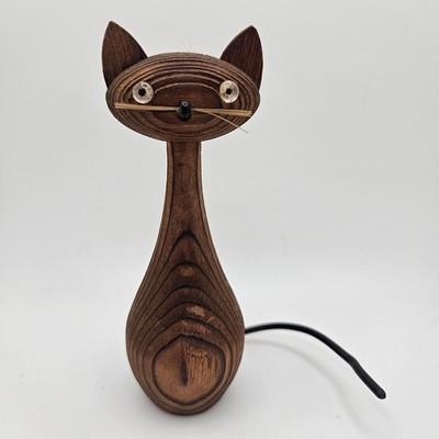 Vintage Otagiri Japan Cryptomeria Wood MCM Wooden Cat Decor