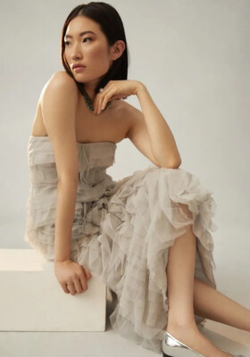 geisha designs ruffled strapless dress Geisha Designs Ruffled Strapless Dress