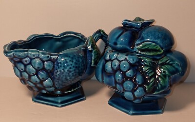 Vintage Inarco Mood Indigo Blue Sugar Bowl with Lid and Creamer