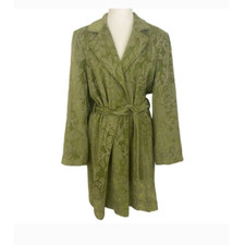 Merona Green Floral Damask Belted Trench Coat Jacket