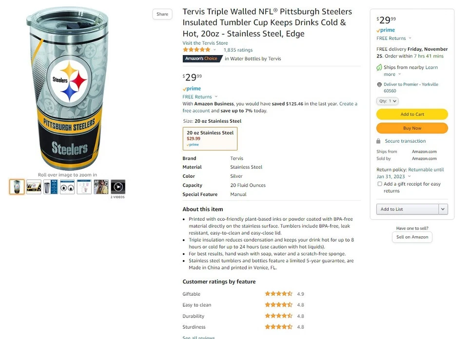 Tervis Edge 20oz Stainless Steel Travel Tumbler - NFL Pittsburgh Steelers - MUG - Image 4 of 4