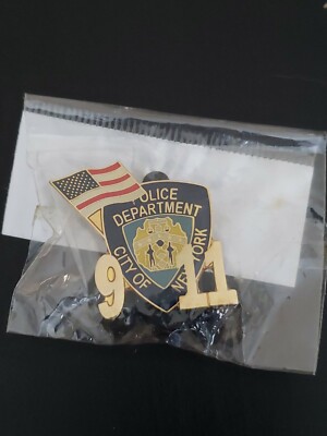 City of New York Police Department NYPD 911 9-11 2001 American Flag Pin ...