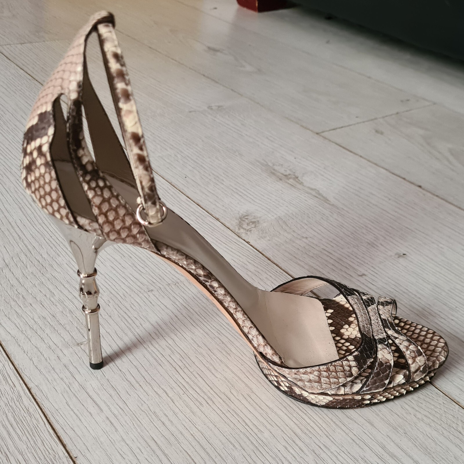 GUCCI BEIGE BROWN PYTHON PLATFORM PEEP TOE ANKLE … - image 13