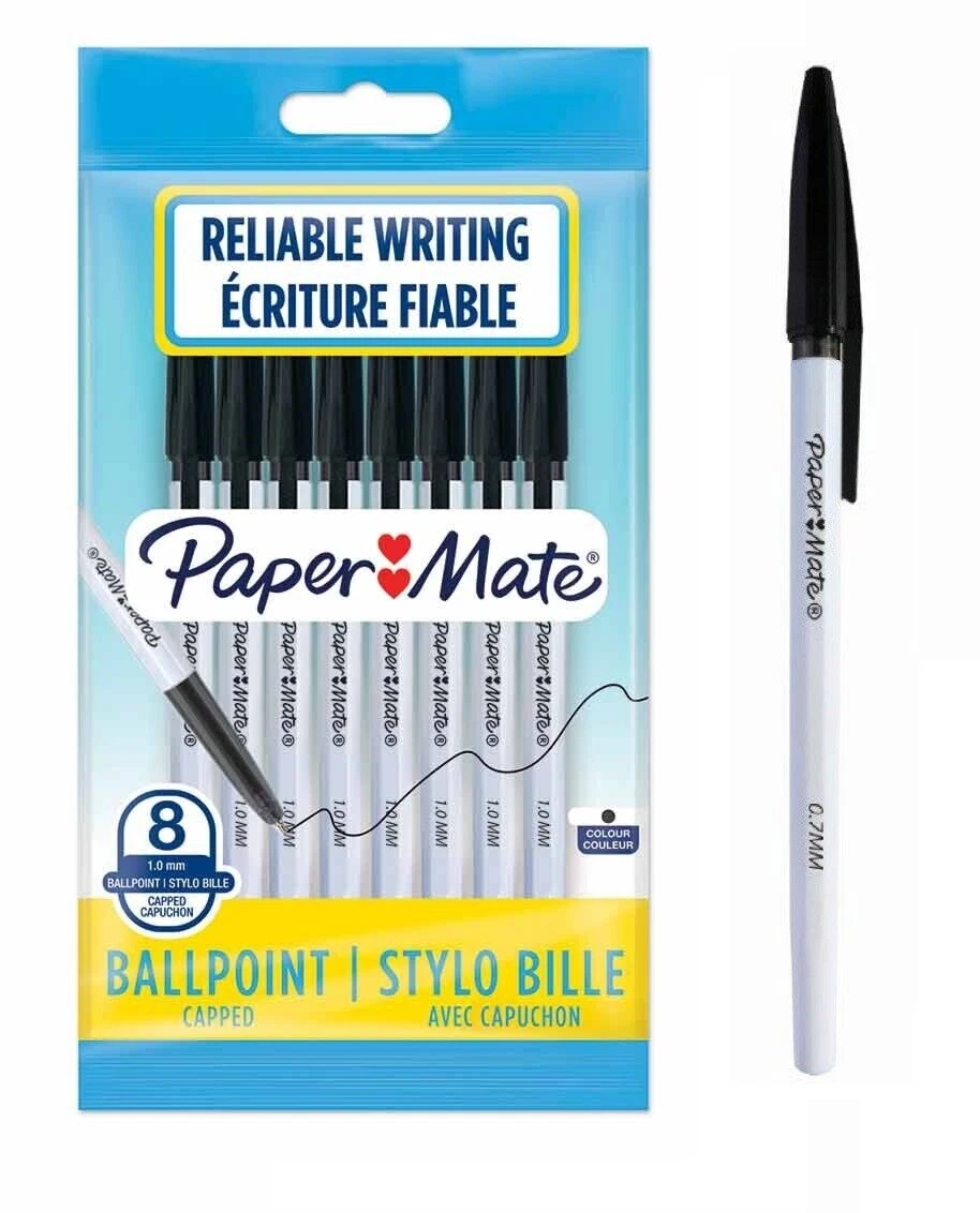 8x Papermate Ballpoint Pens Black Hexagonal Stylo 8 PACK