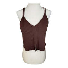 NEW Aerie Women's Lace Trim Cami Tank Top Brown Size Large Sleeveless Casual NWT
