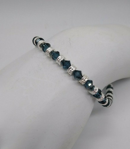 m/w Swarovski Crystal Montana Bicone & Silver Rondel Bead Anklet /Bracelet Steel - Picture 4 of 8