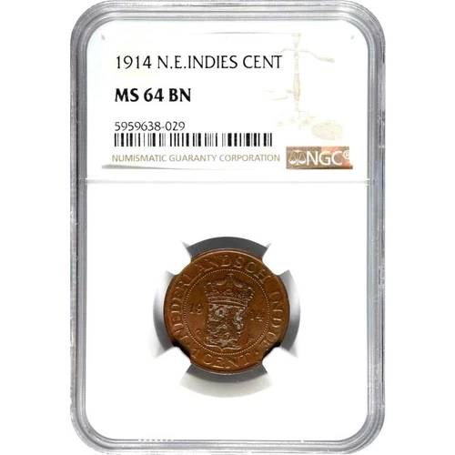 1914 Netherlands East Indies 1 Cent, NGC MS 64