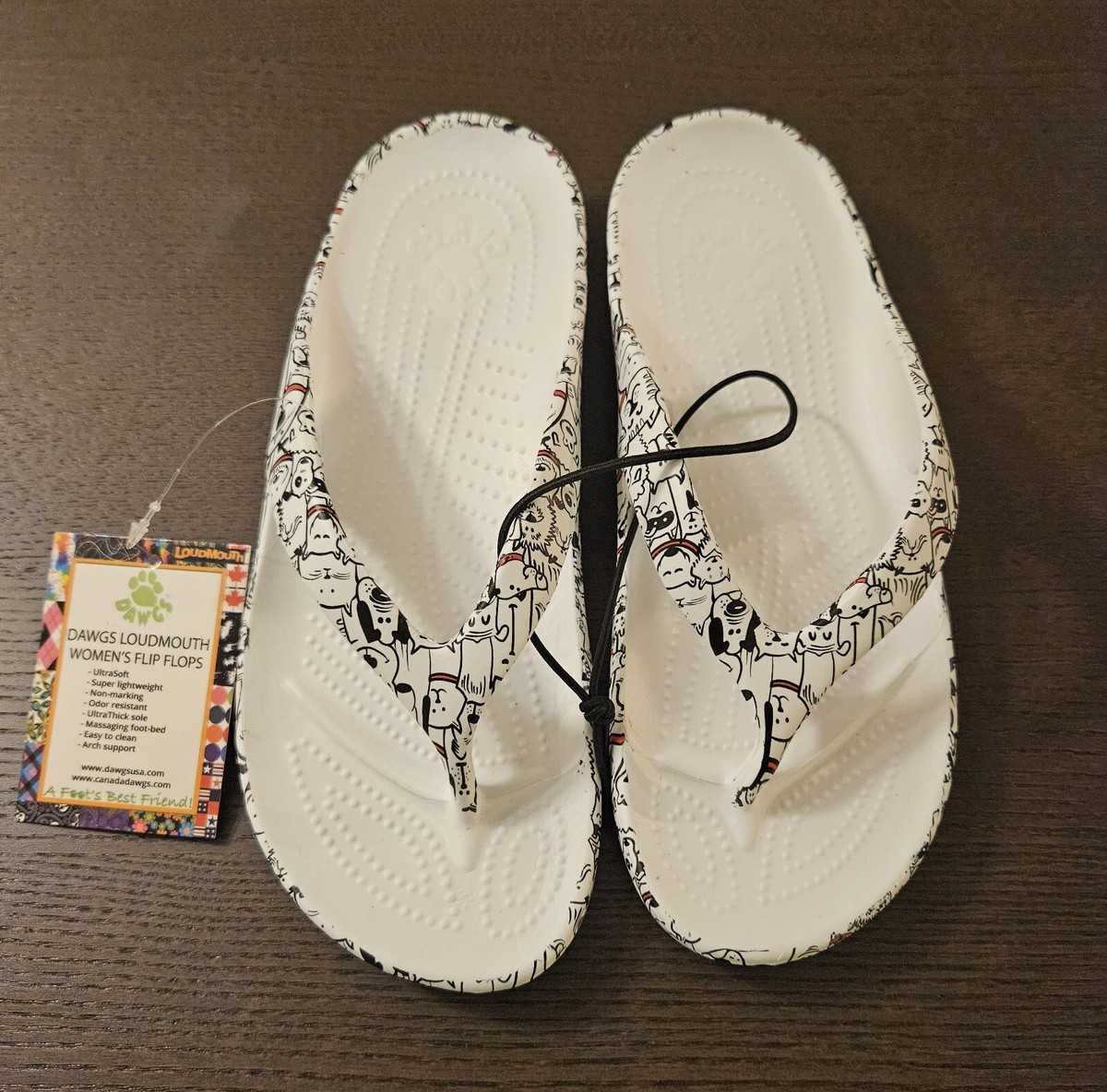 DAWGS Loudmouth Woof Pattern Sandal Flip Flop Thong Size 7 