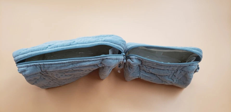 Pottery Barn бриллиант выстеганный бархат косметичка "R" пыльный синий макияж набор из 2 - Изображение 4 из 4