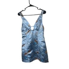 NWT Urban Outfitters Cassie Blue Satin  Embroidered Tigers Mini Dress Medium