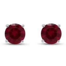 2Ct Lab Created Red Ruby Solitaire Stud Earrings 14K White Gold Plated