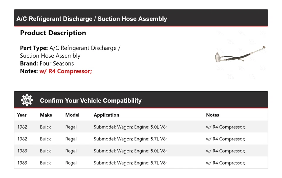 Сборка хладагента/всасывающего шланга для 1982-1983 Buick Regal переменного тока 4 сезона - Изображение 2 из 4