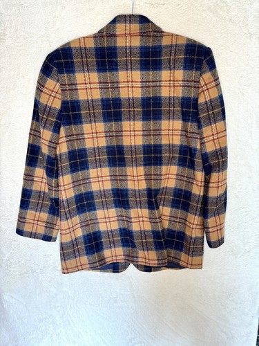 Vintage 90s Pendleton Virgin Wool Two Button Blue Yellow Plaid Blazer Size M - Picture 2 of 7