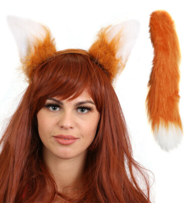 Herr Fuchs Ohren mit Schwanz orange Stirnband Kostüm Accessoire