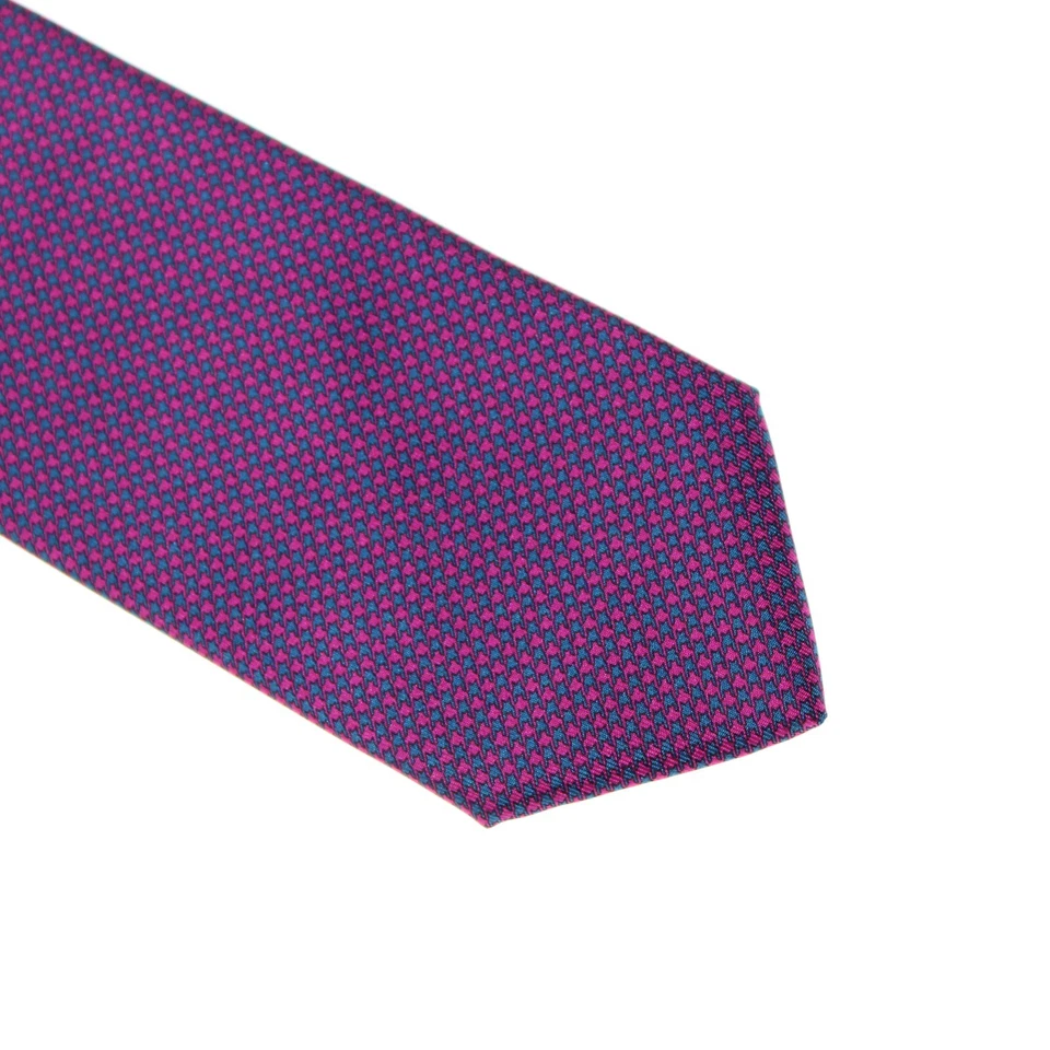 Corbata de cuello Italo Ferretti nueva con etiquetas en magenta/verde azulado mini patrón de pata de gallo 100 % seda Foto 2 de 4