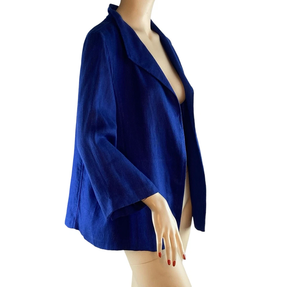 Preciosa Chaqueta Blazer EILEEN FISHER Mezcla de Lino Fluido Abierto Bolsillos Grandes! Foto 3 de 4