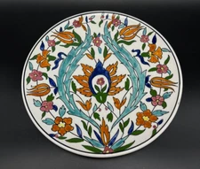 Geometric Floral Wall Plate Ceramic White Hand Painted Rhodes Greece Iznik ⭐
