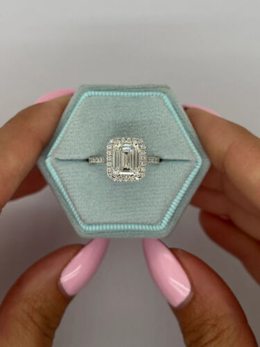 2Ct Emerald Cut Lab Created Diamond Women's Halo Ring 14K White Gold Plated